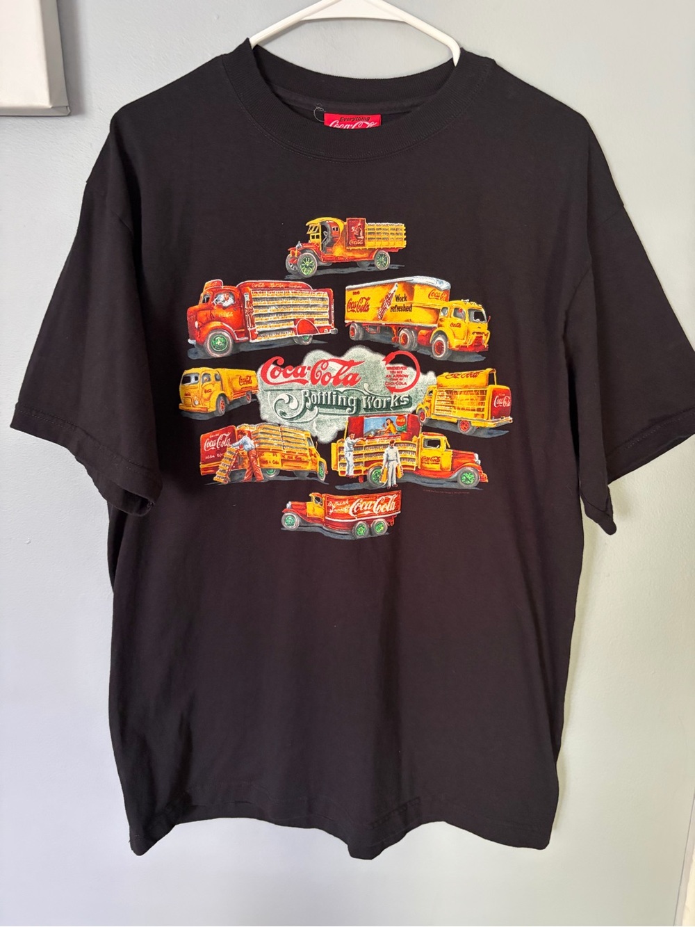 Vintage 90s Coca-Cola Bottling Works Trucks Graphic T-Shirt Black Made USA Lg